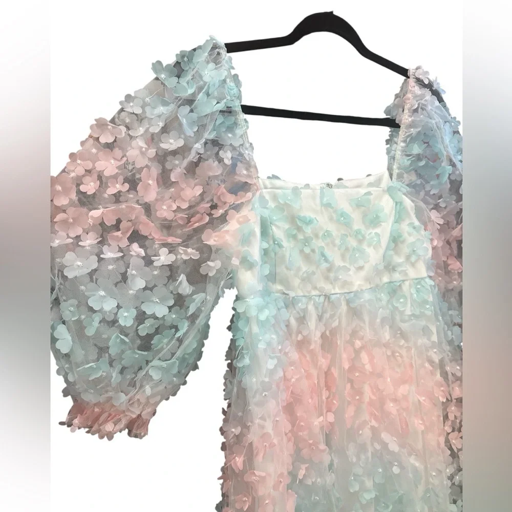 NWT Storia by Anthropologie Rainbow Floral Babydoll Mini Dress Spring SMALL - Picture 6 of 7